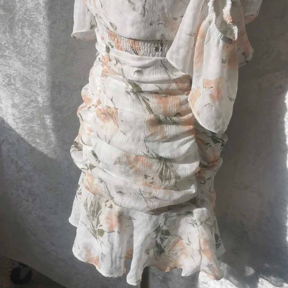 Chicways Off The Shoulder Floral Ruffle Mini Dress Size medium - Picture 5 of 7